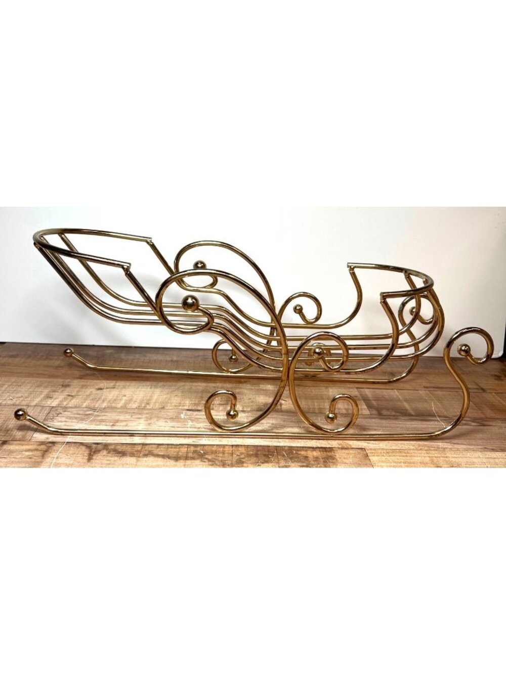Vtg Homco Gold-Toned Metal Sleigh Decoration With Scroll Design